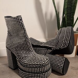 Black and Silver Studded Platform Ankle Boots